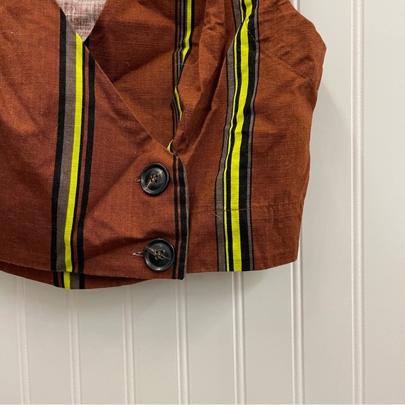 Free People 2 Pc Brown Stripe Sleeveless Top Three Button Mini Skirt Set Sz 10 - Picture 4 of 14